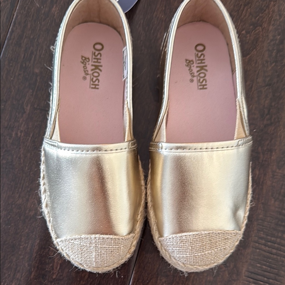 NWT Toddler Girls OshKosh Belle Gold Espadrilles Slip-On Shoes! Today only